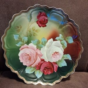Antique Royal Vienna Hand-painted Porcelain Rose Platter with Gold Trim
